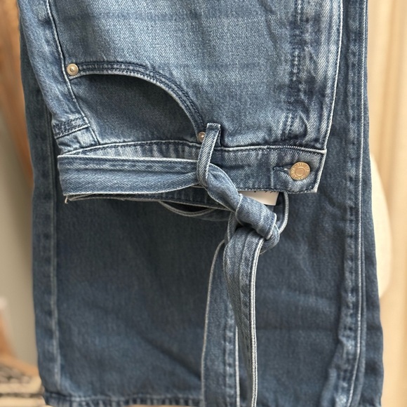 Ann Taylor LOFT Palazzo Jeans High-Waisted Wide Leg Tie Waist Light Wash Size 10 - Picture 2 of 8